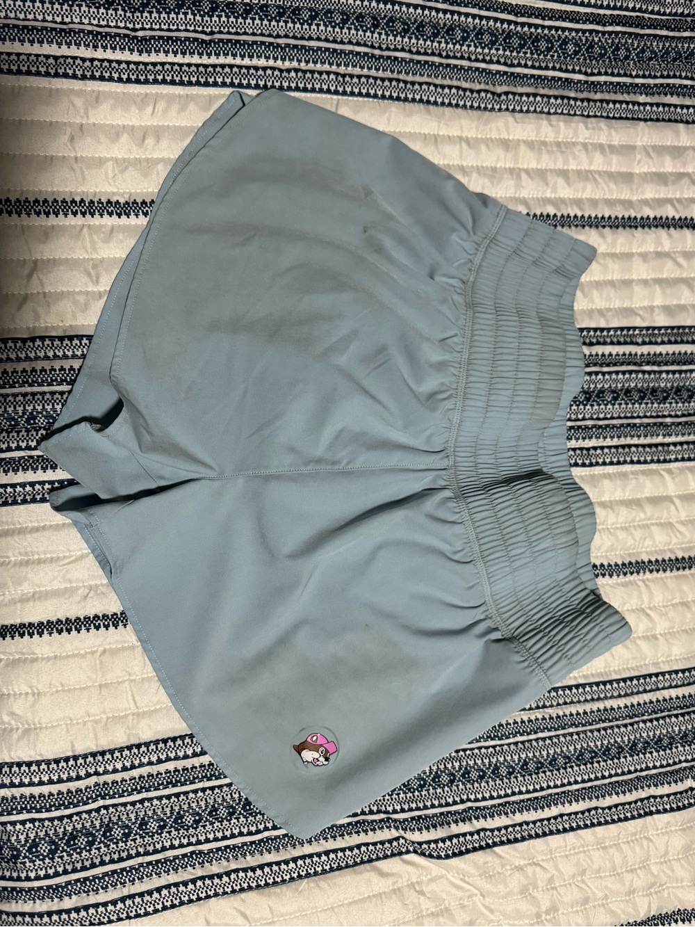 High-Rise Light Blue Athletic Shorts with Smocked Waist